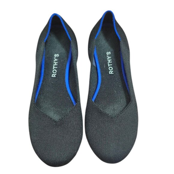 Rothy’s The Flat Black Blue Trim Women’s Size W9EU 40 Washable Knit Ballet Shoes - Picture 3 of 12